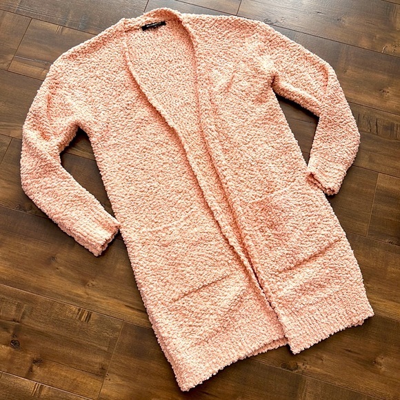 Merokeety Popcorn Textured Long 2 Pocket Sweater Cardigan - Blush Pink - Size S - Picture 6 of 8